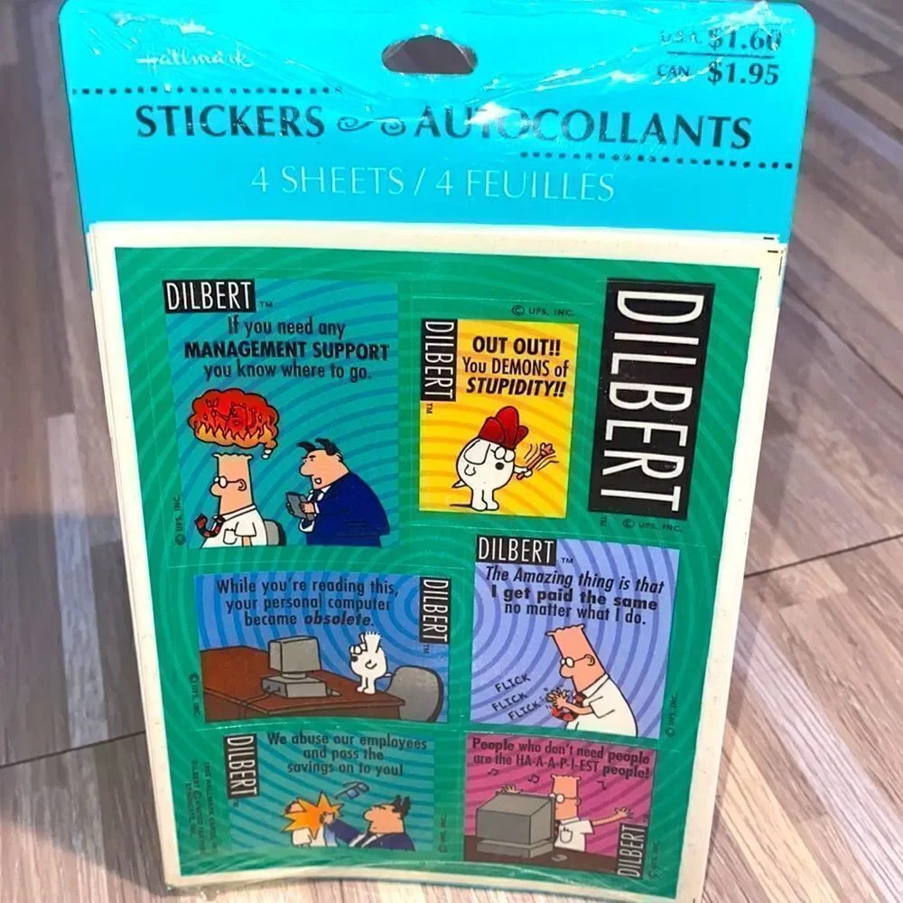 Vintage 1995 Hallmark Dilbert Stickers 4 Sheets 28 Labels NOS office supplies